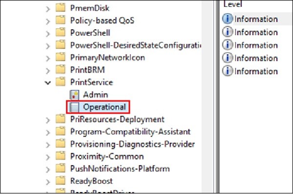 Chi tiết lịch sử in tài liệu trong Event Viewer