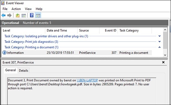 Giao diện phần mềm kiểm tra lịch sử in PaperCut Print Logger