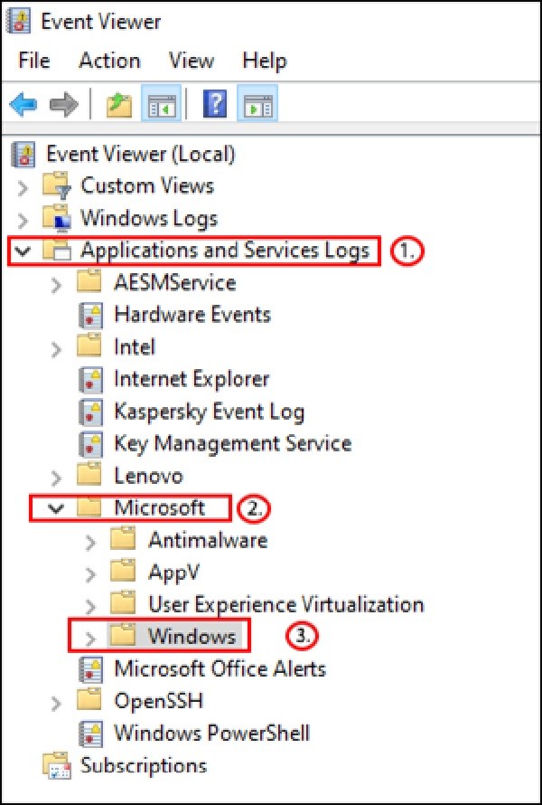 Tìm Print Service trong Event Viewer