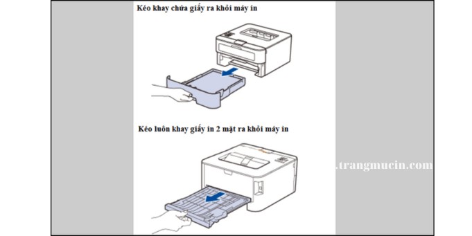 Hướng dẫn lấy rút khay giấy của máy in Brother để lấy giấy kẹt