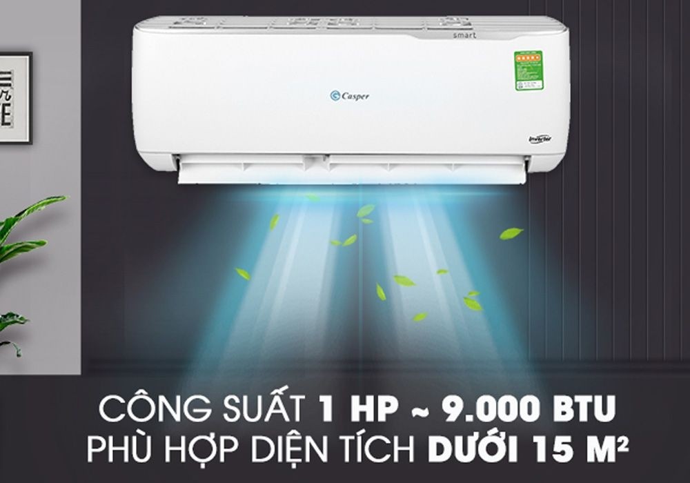 Máy lạnh 1HP trong phòng khách, minh họa công suất và mức Ampe tiêu thụ