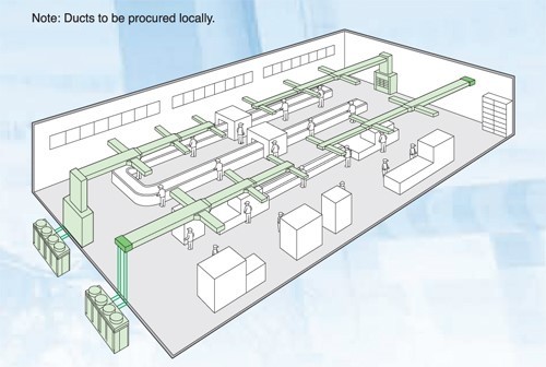 Hệ thống máy lạnh giấu trần nối ống gió cho nhà xưởng