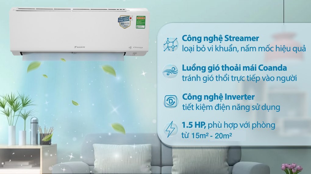 Máy lạnh Daikin Inverter 1.5 HP ATKF35XVMV với công nghệ chống ẩm mốc