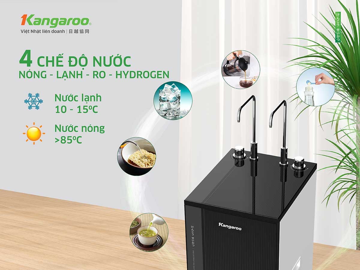 Máy nước nóng lạnh Kangaroo Hydrogen KG10A88 với 2 vòi lấy nước tiện lợi