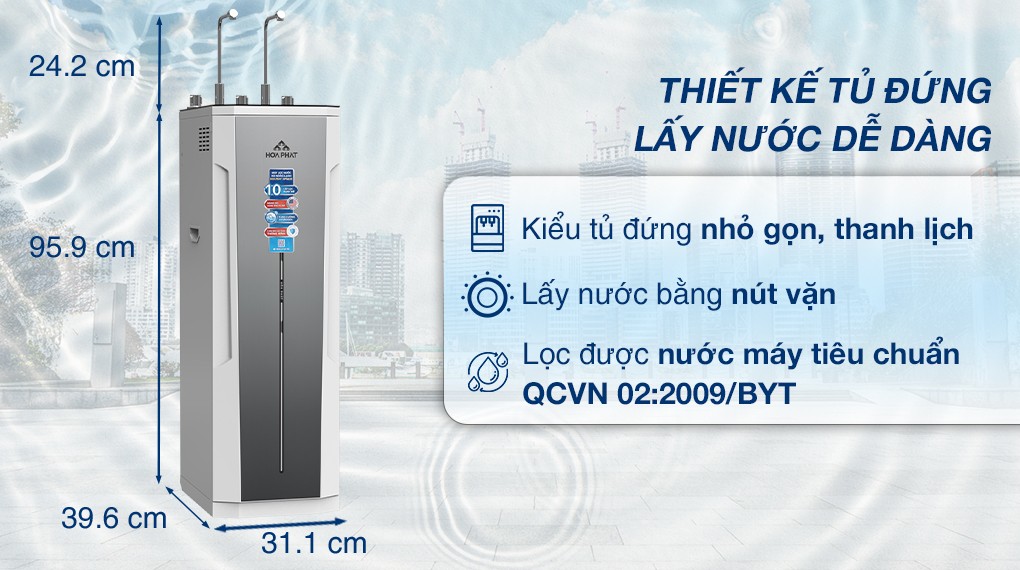 Máy lọc nước RO nóng lạnh dạng tủ đứng, hiện đại