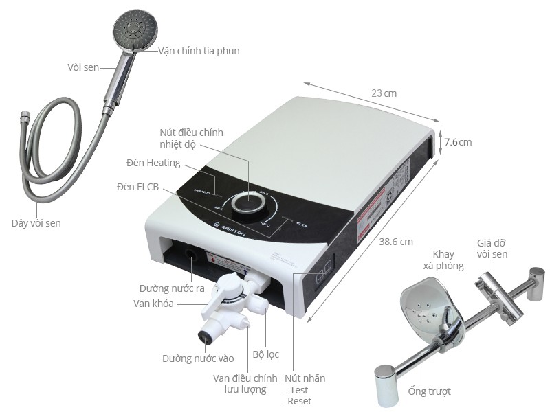 Máy tắm nước nóng lạnh trực tiếp với thiết kế tinh tế