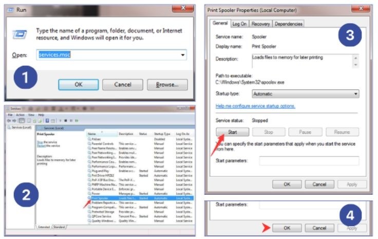 Cửa sổ Services tìm dịch vụ Print Spooler