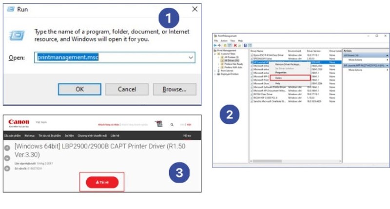 Cửa sổ Print Management hiển thị danh sách Driver máy in