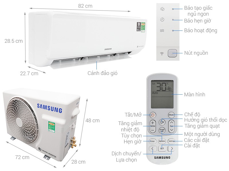 Máy lạnh Samsung Inverter 1 HP AR10NVFHGWKNSV màu trắng hiện đại