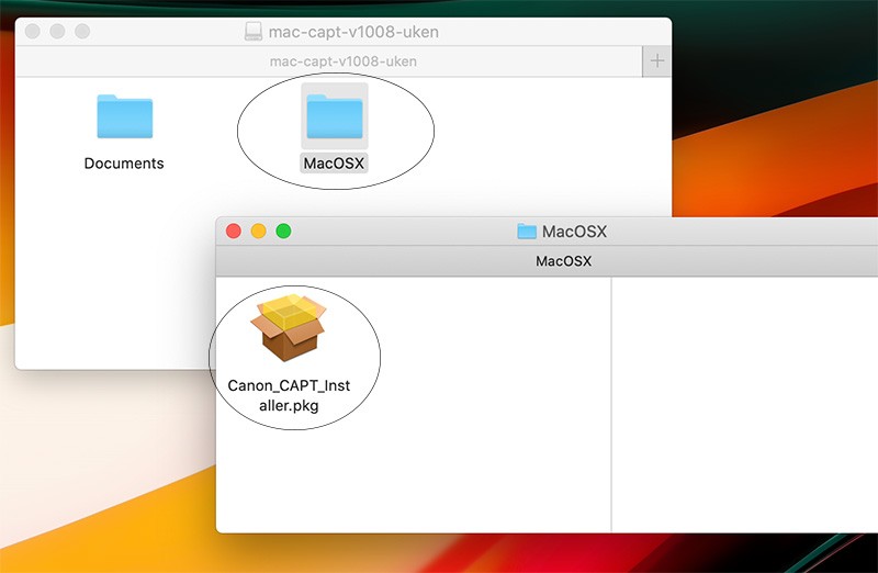 Cửa sổ hướng dẫn cài đặt driver máy in Canon trên hệ điều hành MacOS