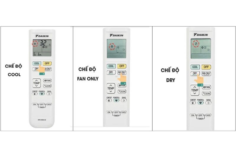 Màn hình remote máy lạnh Daikin hiển thị chế độ sau khi thay pin