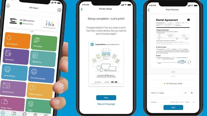 Các chức năng in, scan, copy trong giao diện HP Smart App