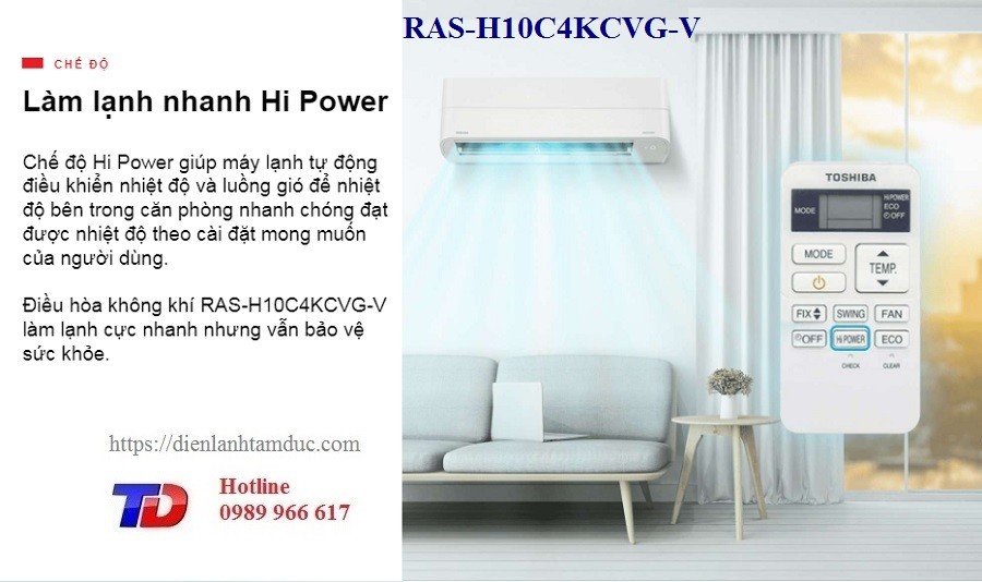 Chế độ làm lạnh nhanh Hi Power trên remote máy lạnh Toshiba Inverter 1.0 HP