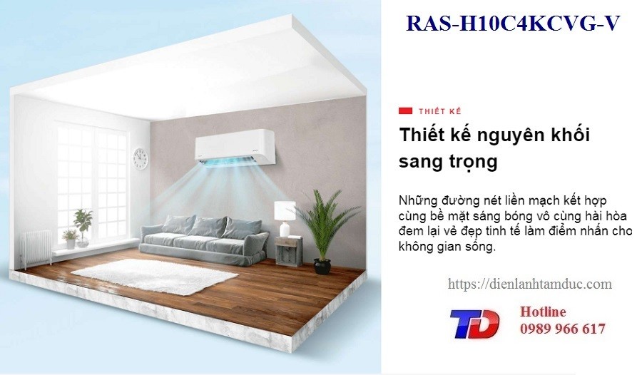 Thiết kế nguyên khối sang trọng của dàn lạnh máy lạnh Toshiba Inverter 1.0 HP
