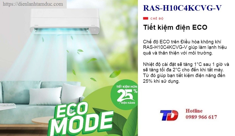 Biểu tượng chế độ tiết kiệm điện ECO trên máy lạnh Toshiba Inverter