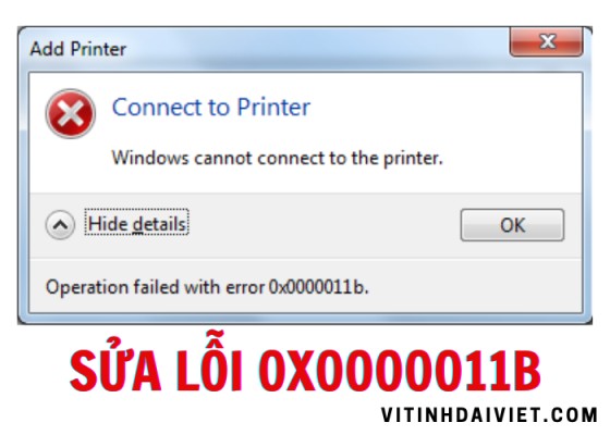Hình ảnh minh họa lỗi 0x0000011b khi cài máy in qua mạng LAN