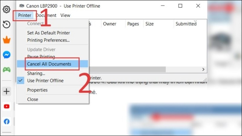 Xóa tất cả lệnh in (Cancel All Documents) trong hàng đợi máy in