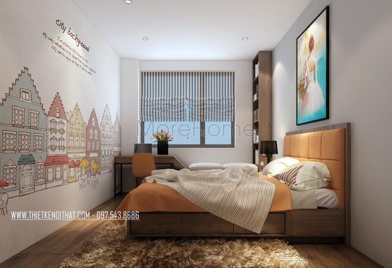 Giường gỗ óc chó sang trọng cho phòng ngủ nhỏ
