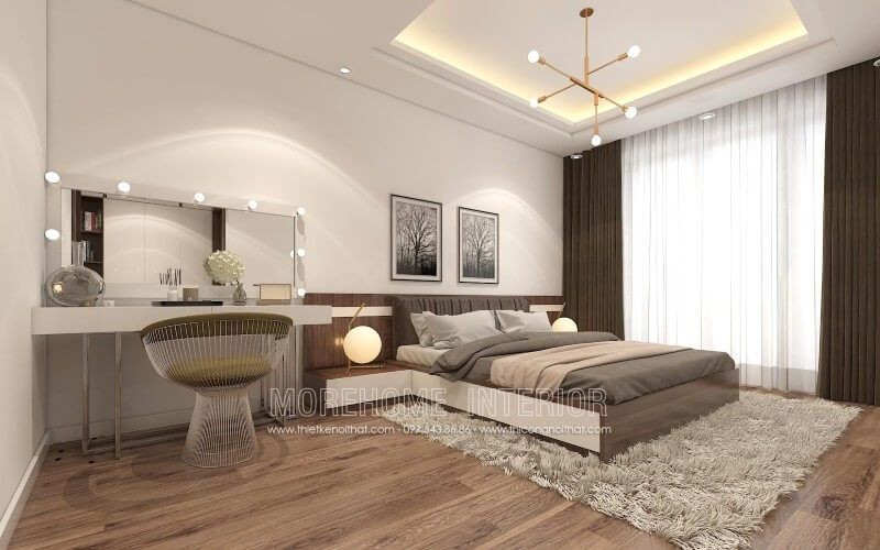 Hình ảnh giường ngủ thấp kết hợp tab đầu giường liền mạch