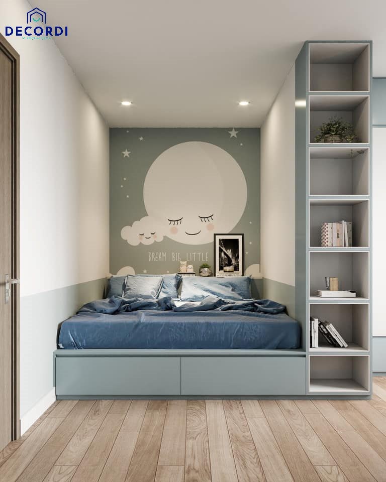 Thiết kế phòng ngủ phong cách tối giản với giường bục liền tủ