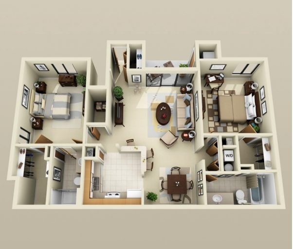 Phân chia không gian khoa học trong thiết kế căn hộ 80m2 2 phòng ngủ