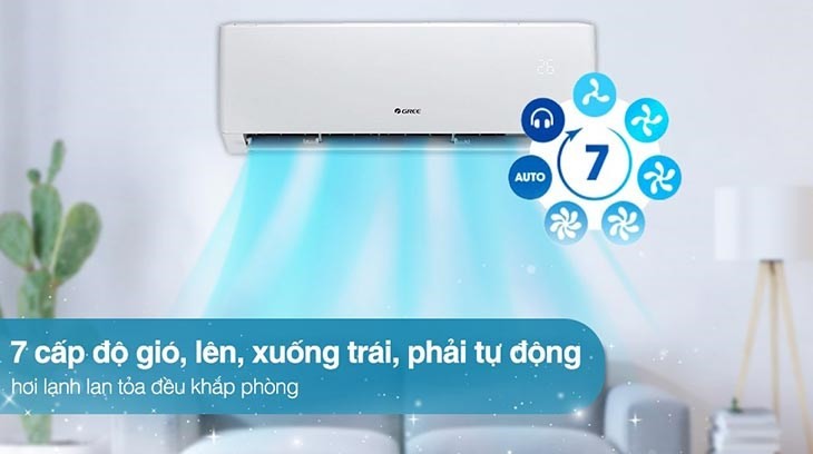 Hình ảnh máy lạnh Gree 2 chiều với khả năng phân phối luồng khí đều khắp phòng