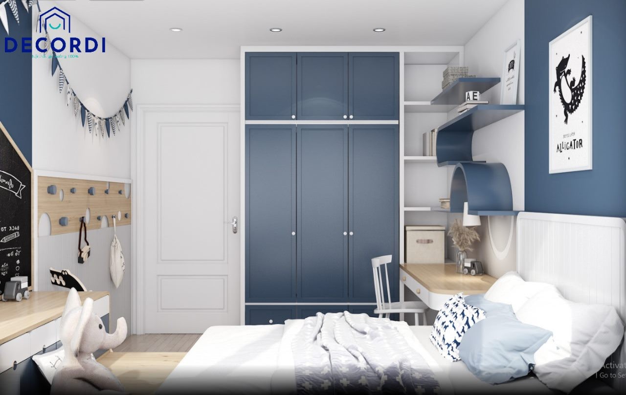 Nội thất phòng ngủ màu xanh đậm tiện nghi và độc đáo