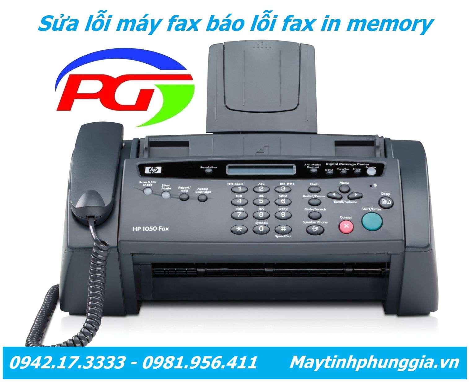 Hình ảnh máy fax hiển thị thông báo lỗi fax in memory trên màn hình