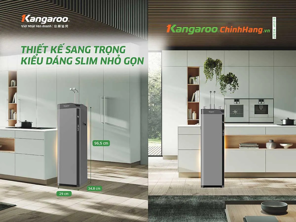 Thiết kế kiểu dáng SLIM gọn gàng với họa tiết dòng chảy trên máy lọc nước Kangaroo KG10w6
