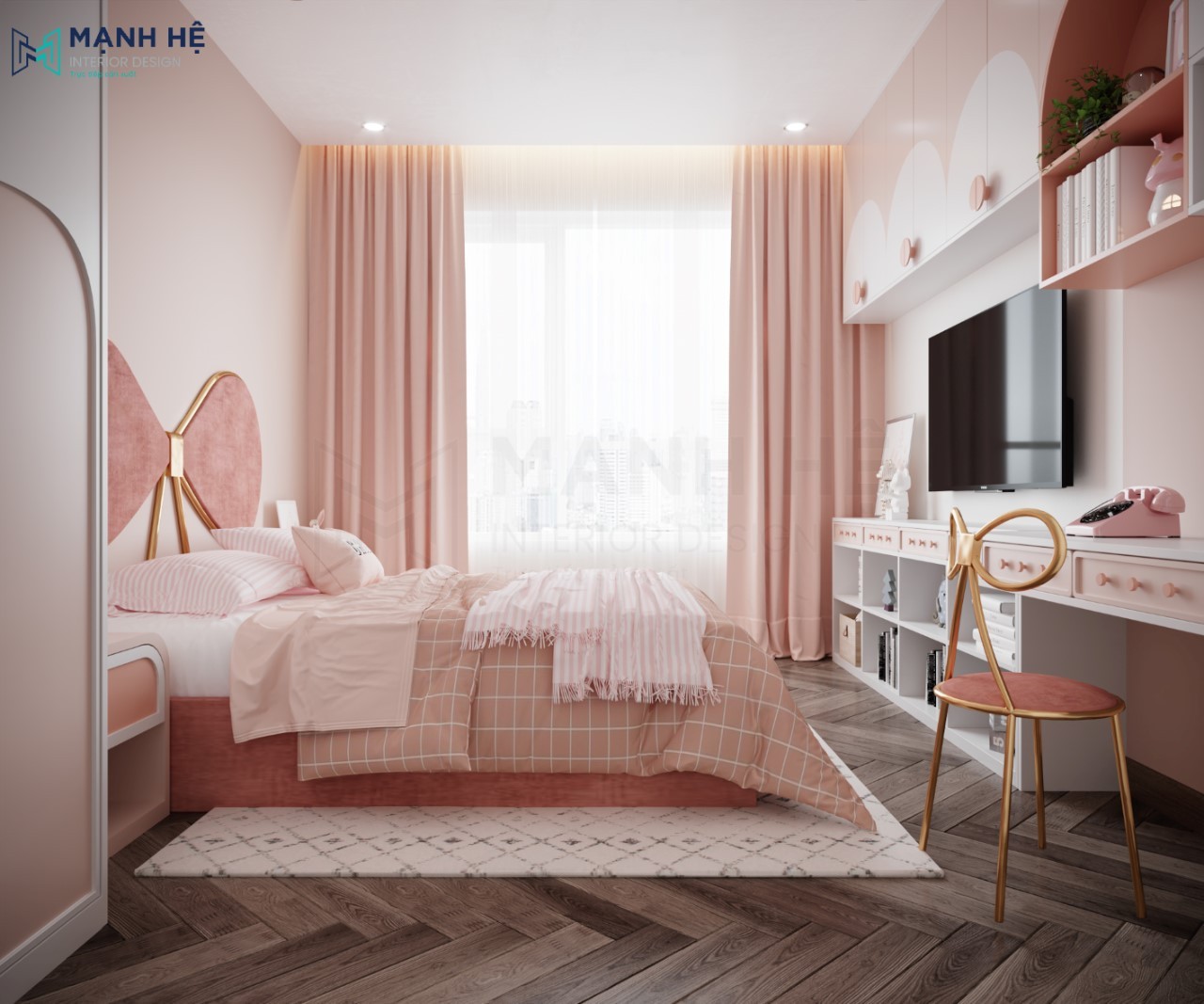 Mẫu phòng ngủ bé gái cùng với chất liệu mềm mại nữ tính