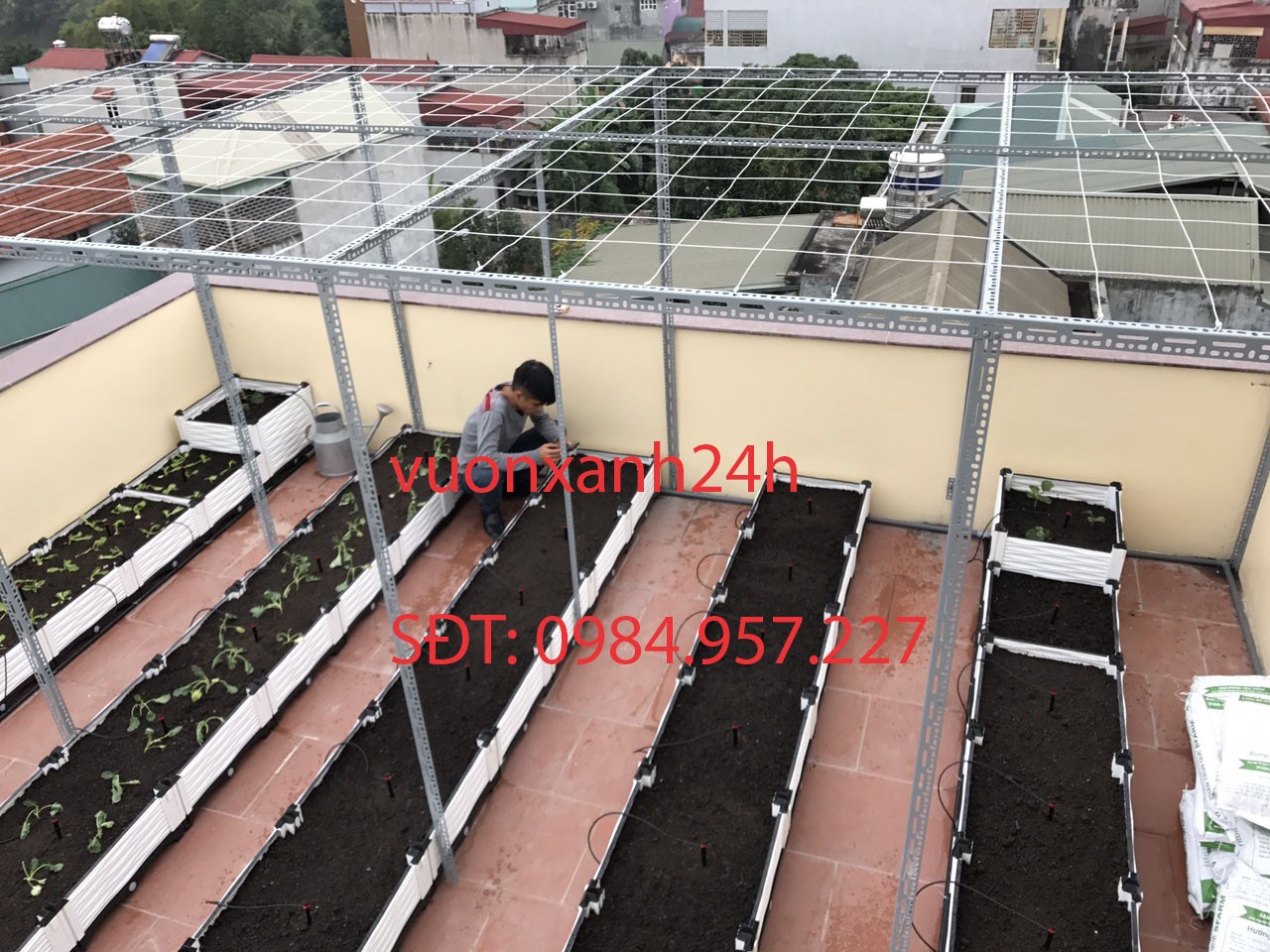 Mẫu giàn trồng cây trên sân thượng làm bằng sắt V