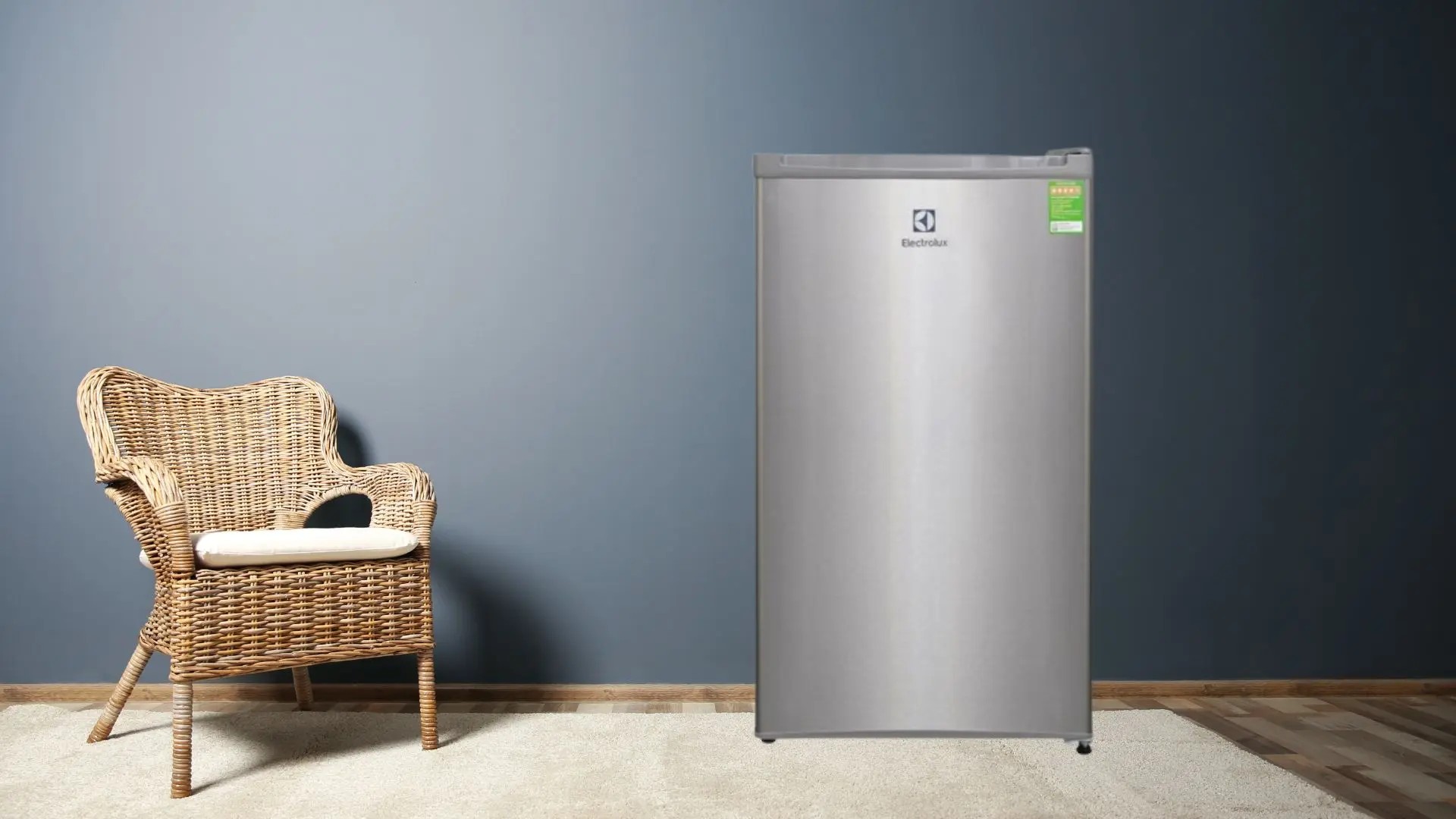Tủ lạnh mini Electrolux EUM0900SA màu bạc.