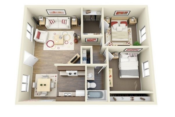 Màu sắc tươi sáng trong thiết kế nội thất căn hộ 80m2 2 phòng ngủ
