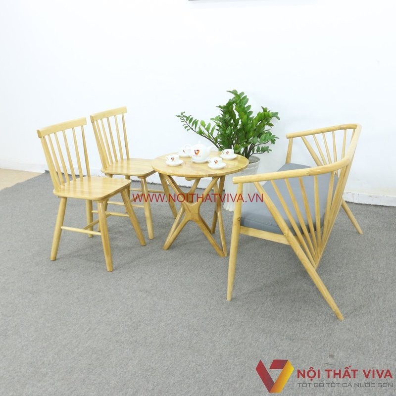 Bộ bàn trà 2 ghế phòng ngủ Genny gỗ Cao Su