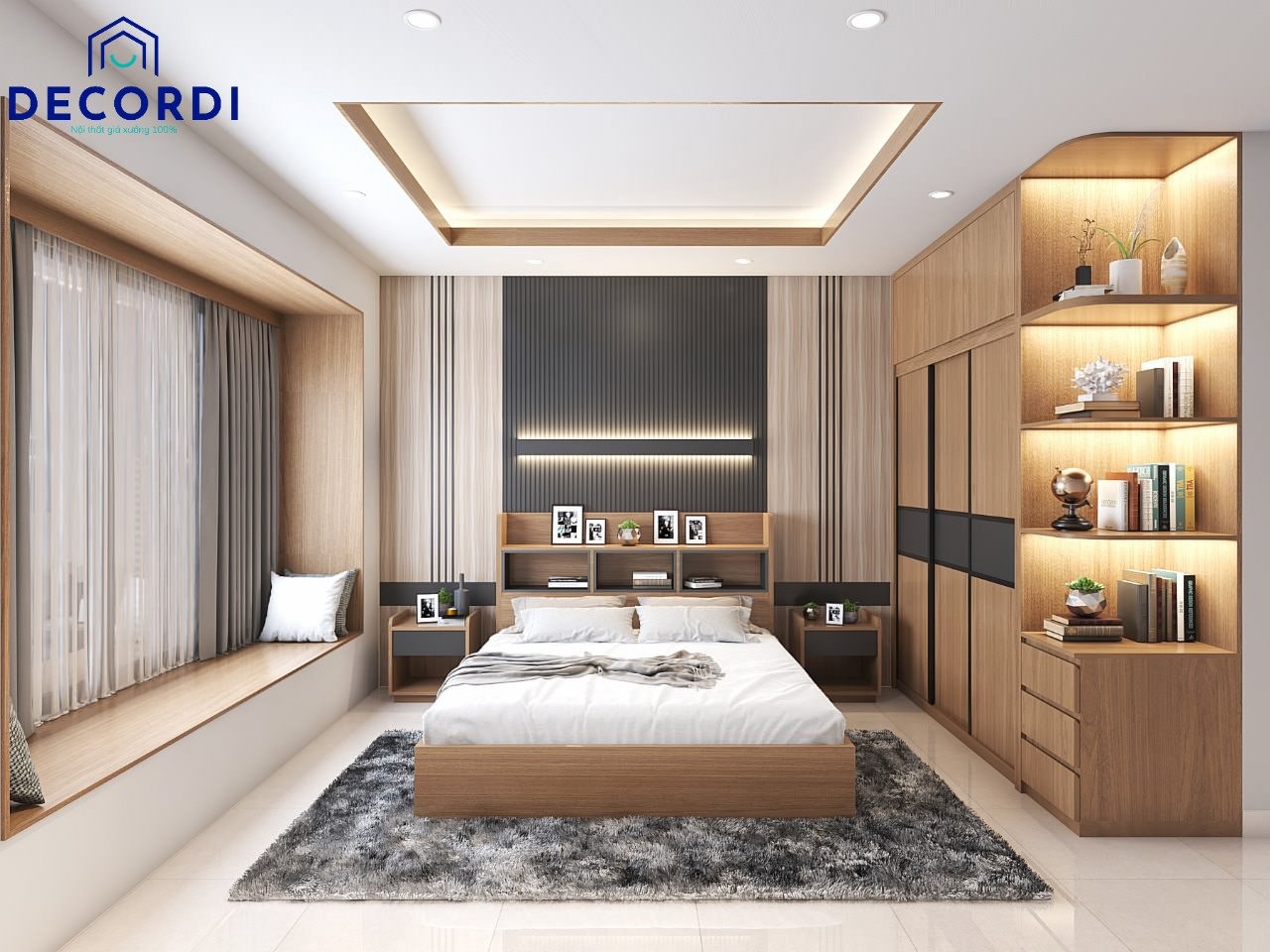 Nội thất phòng ngủ tông màu nâu ấm cúng bố trí hài hòa phong thủy