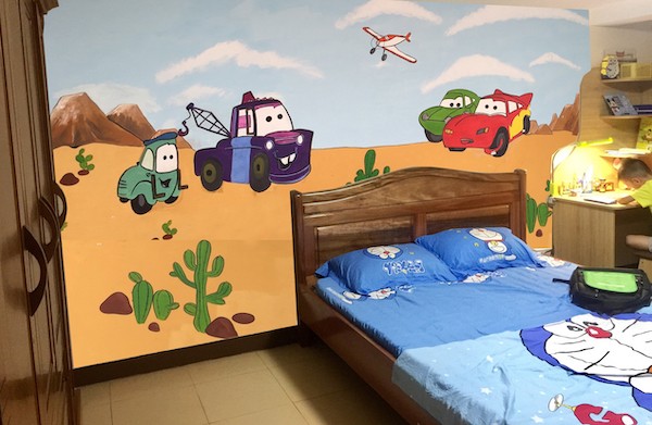 Tranh tường phòng ngủ bé trai chủ đề khủng long