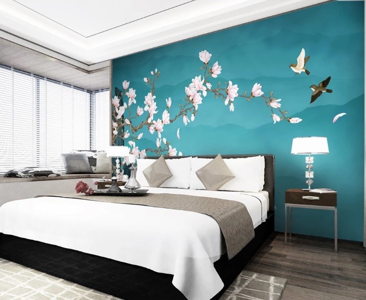 Tranh tường phòng ngủ đẹp với phong cách tối giản, chủ đề núi non