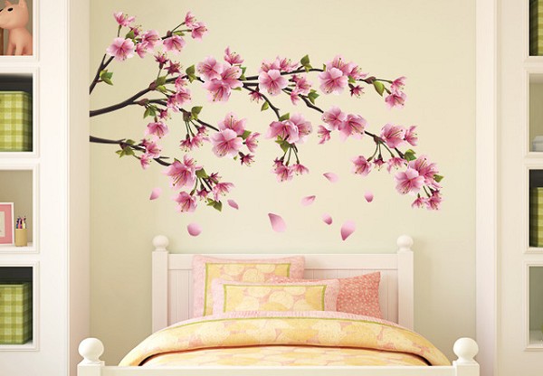 Tranh tường phòng ngủ đơn giản nhẹ nhàng với họa tiết lá cây
