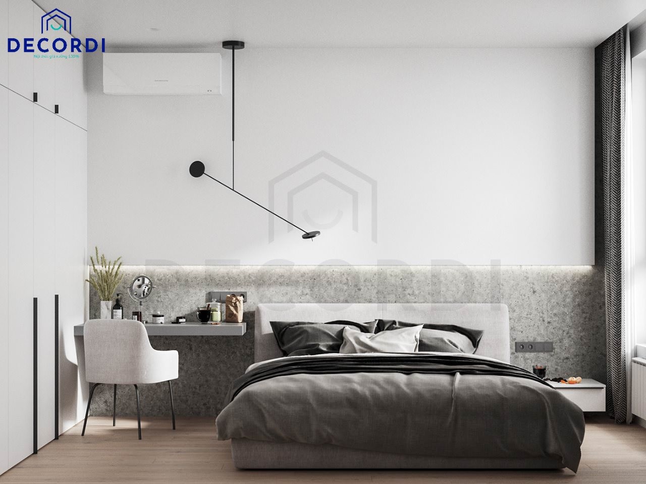 Thiết kế phòng ngủ 10m2 cho vợ chồng theo phong cách tối giản với màu sắc nhẹ nhàng và nội thất đơn giản