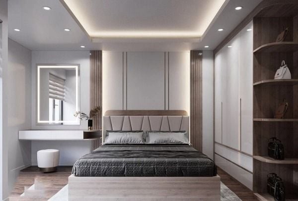 Không gian phòng ngủ sơn màu xám sáng hiện đại