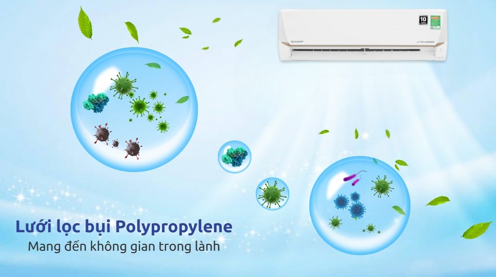 Lưới lọc bụi polypropylene của máy lạnh Sharp Inverter 1.5 HP hỗ trợ lọc khí