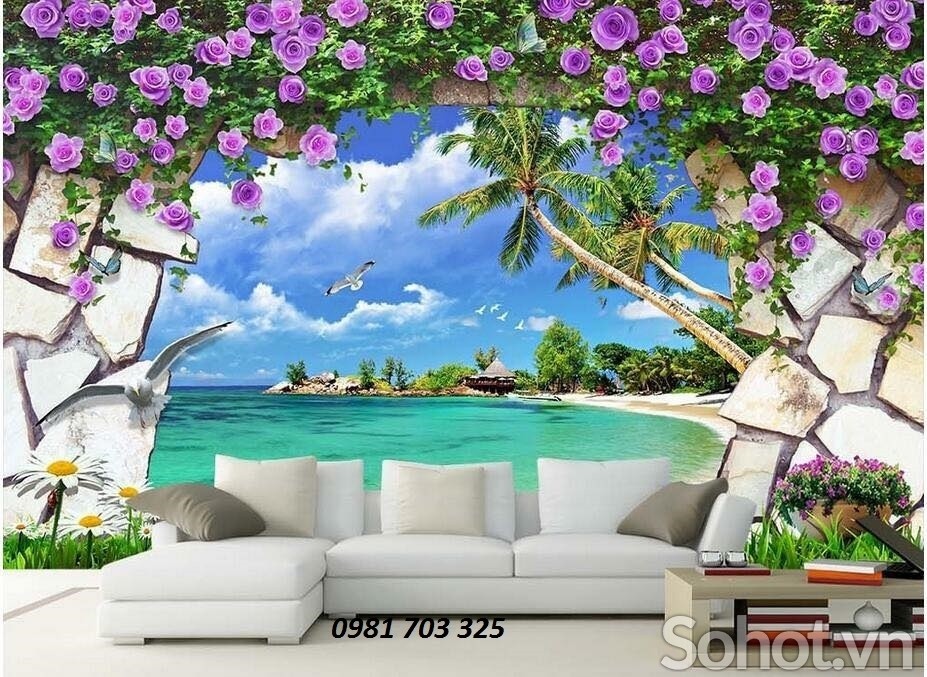 Mẫu gạch tranh 3D hoa lá và bướm cho phòng ngủ lãng mạn