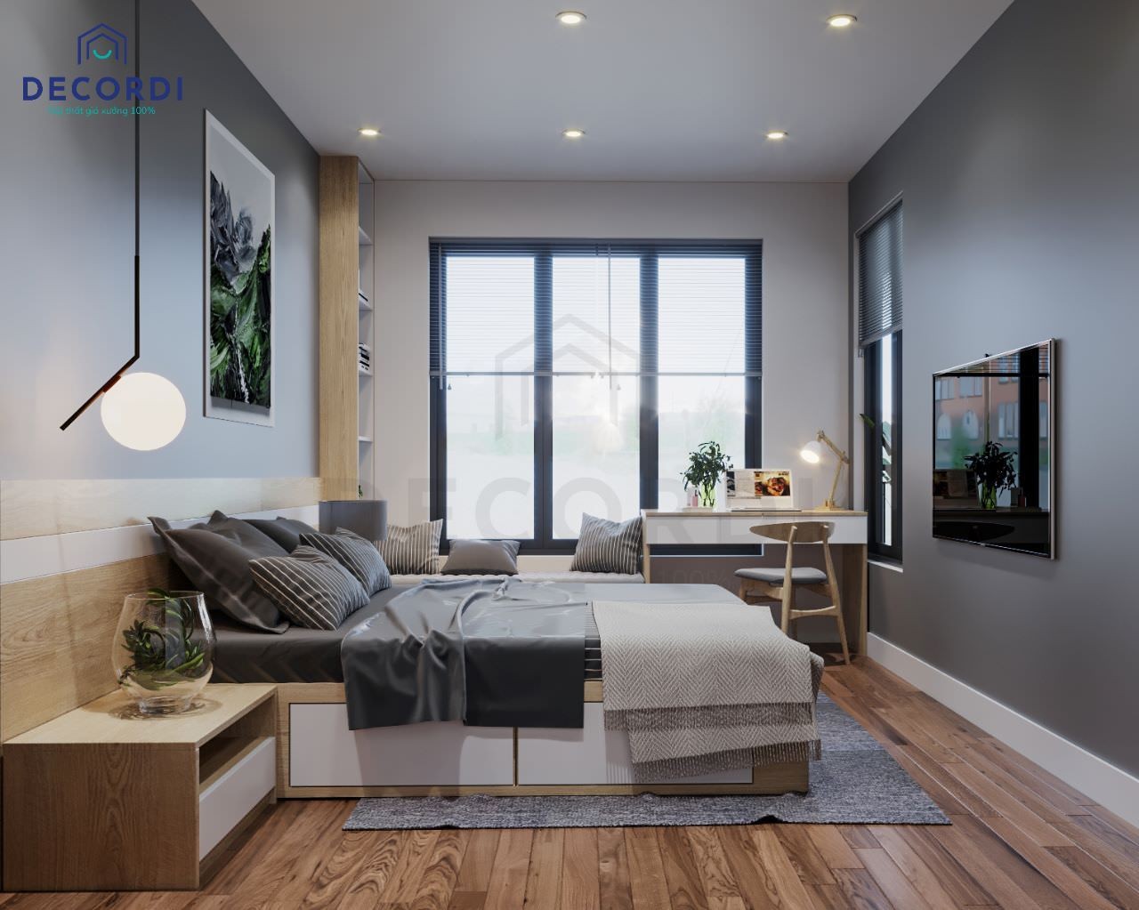 Bộ nội thất phòng ngủ đẹp giá rẻ cơ bản: giường, tủ, bàn trang điểm