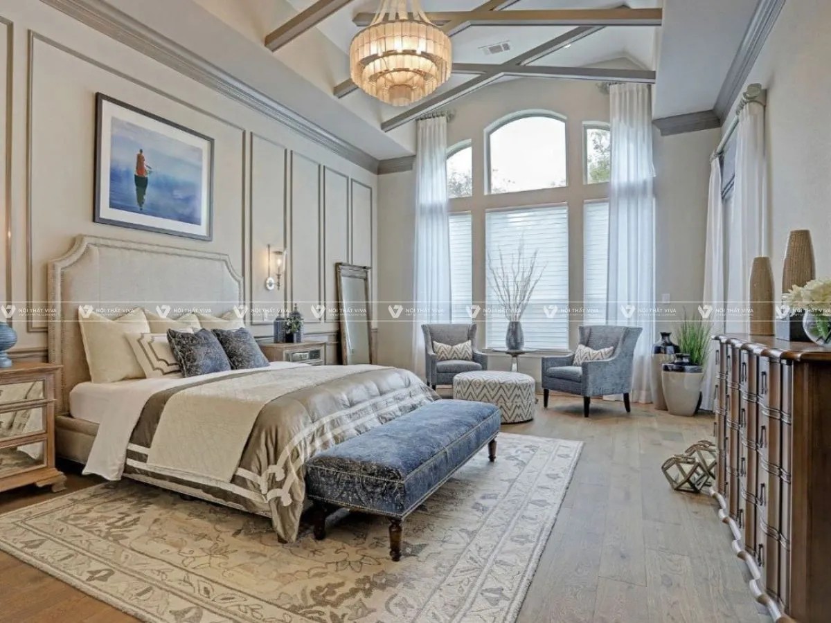 Ghế sofa đơn tạo góc thư giãn đọc sách trong phòng ngủ
