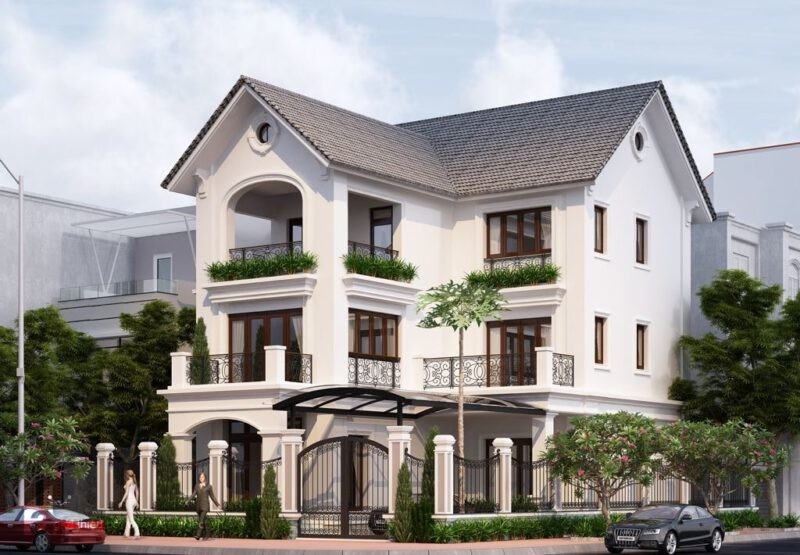 Mẫu biệt thự 3 tầng tân cổ điển với thiết kế ngoại thất sang trọng và 5 phòng ngủ