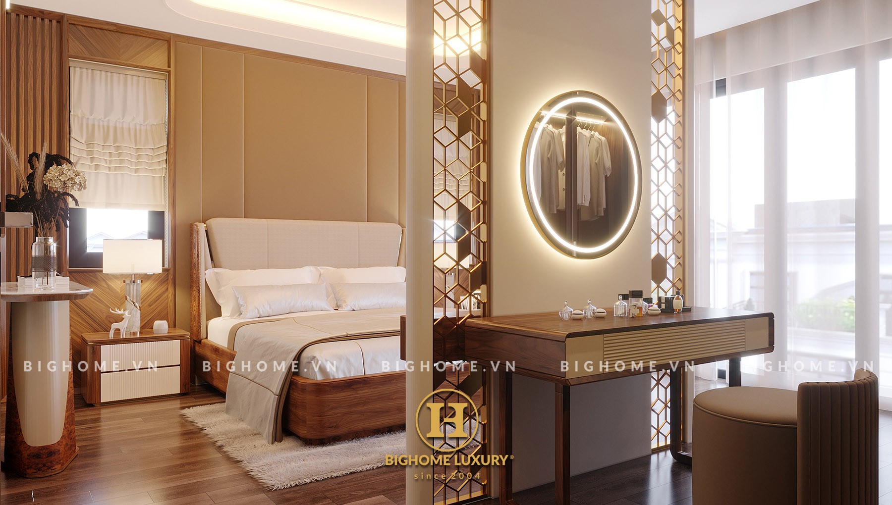Thiết kế nội thất phòng ngủ master sang trọng, thể hiện cá tính gia chủ với gam màu trung tính