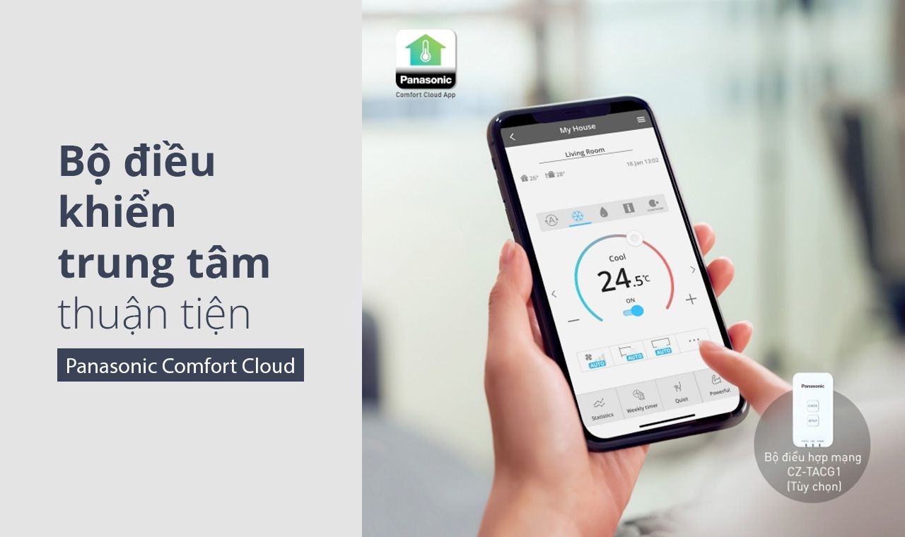 Điều khiển máy lạnh Panasonic inverter 1 ngựa từ xa bằng ứng dụng Comfort Cloud
