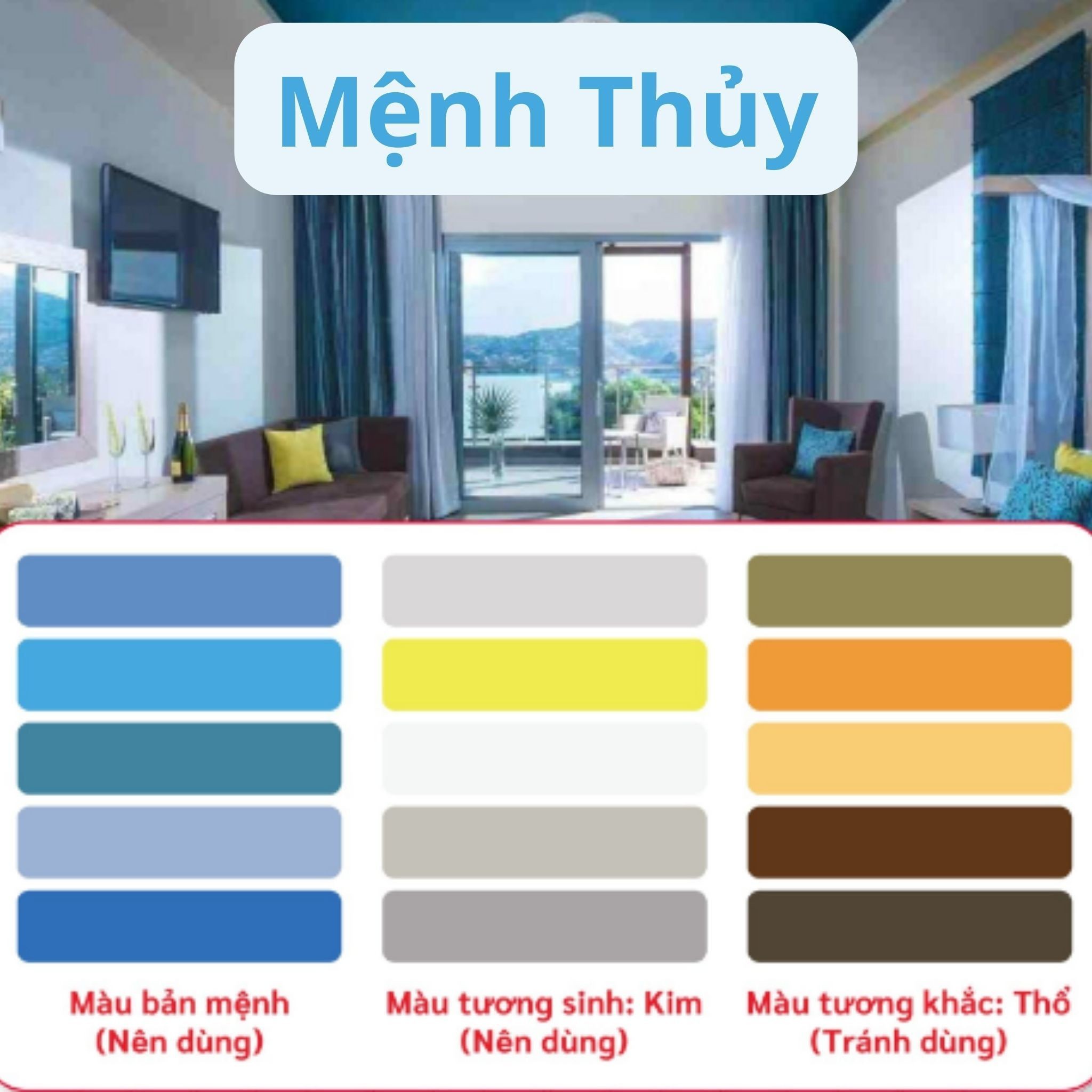 Cách bố trí phòng ngủ xanh dương hợp phong thủy mệnh Thủy