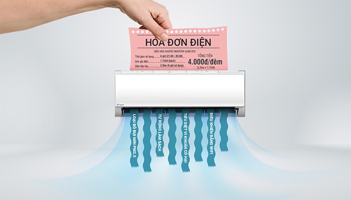 Mặt nạ điều hòa Casper với màn hình hiển thị và logo i-saving
