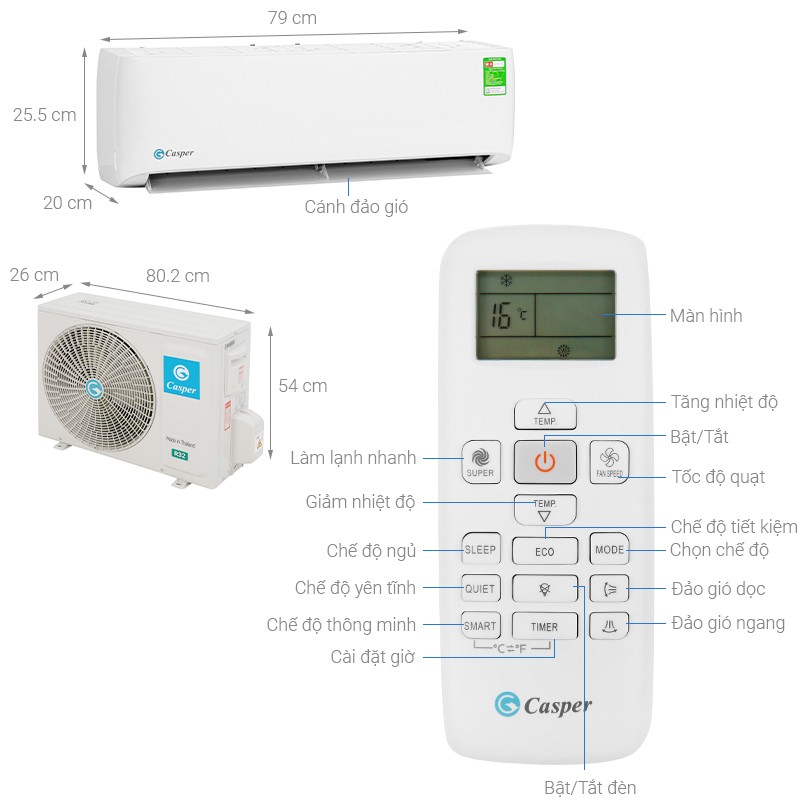 Hình ảnh minh họa so sánh công suất tiêu thụ điện của điều hòa Casper với Daikin